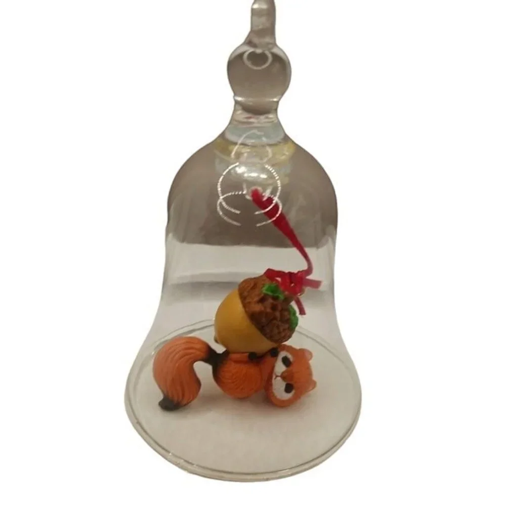 Hallmark vtg bell ring squirel glass bell